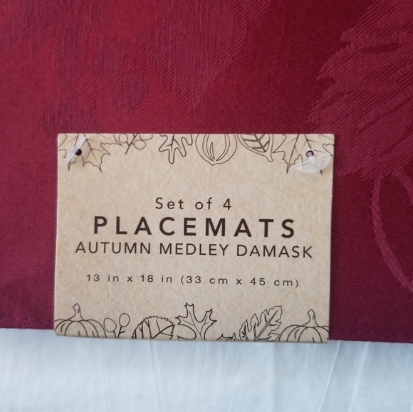 unknown Other - Autumn Medley Damask Placemats in Wine Bundle of 4 New
